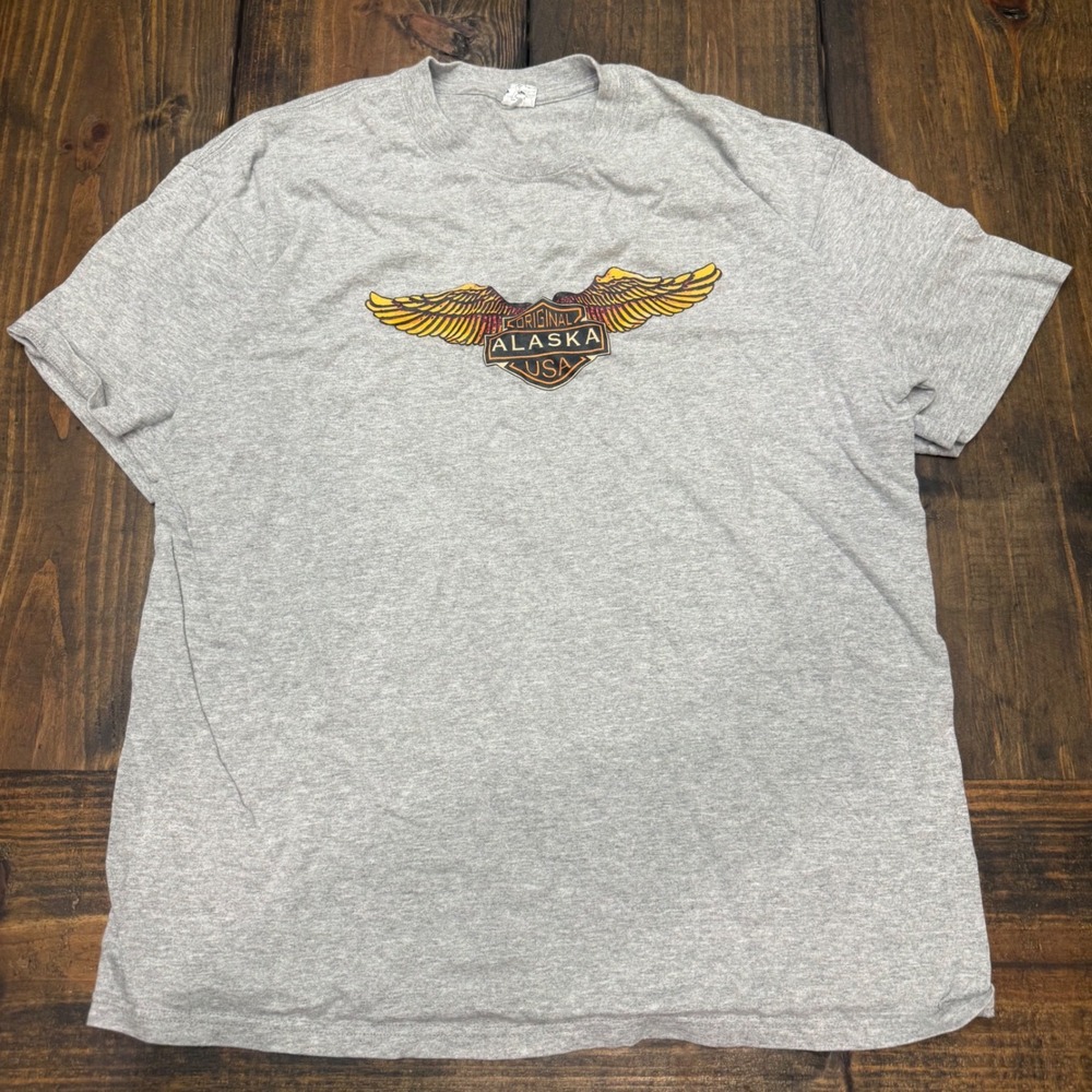Anvil Mens Gray biker Short Sleeve Crew‎ Neck Cotton Blend Basic T-Shirt XL vtg